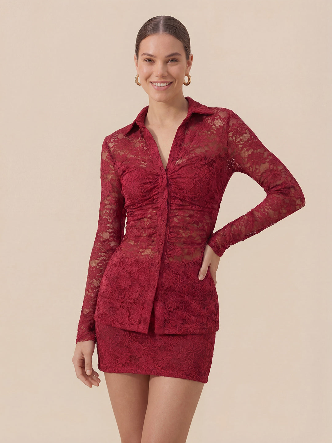 Valentine's Day Exclusive -Lace Shirt & Skirt Set with Built-In Bra Secondary image