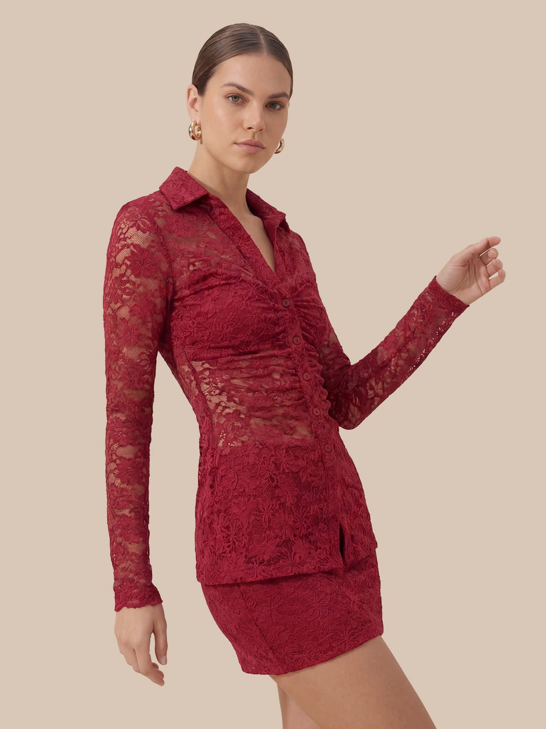 Valentine's Day Exclusive -Lace Shirt & Skirt Set with Built-In Bra