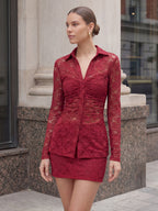 Valentine's Day Exclusive -Lace Shirt & Skirt Set with Built-In Bra