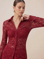 Valentine's Day Exclusive -Lace Shirt & Skirt Set with Built-In Bra