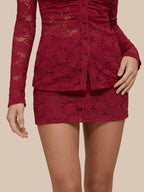 Valentine's Day Exclusive -Lace Shirt & Skirt Set with Built-In Bra