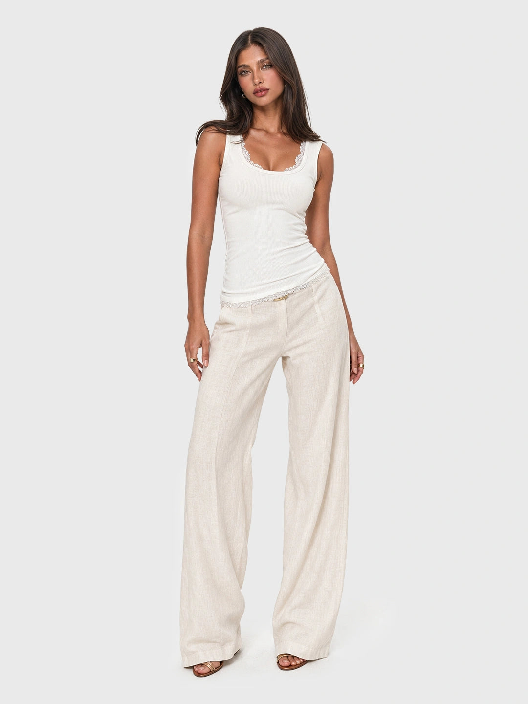 Lace Trim Ribbed Scoop Neck Tank