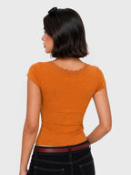 Lace Trim V-Neck Tie-Front Tee