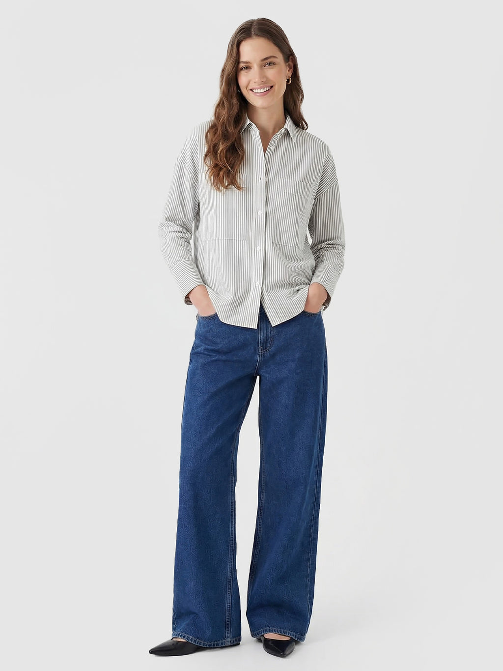 Large pocket striped shirt