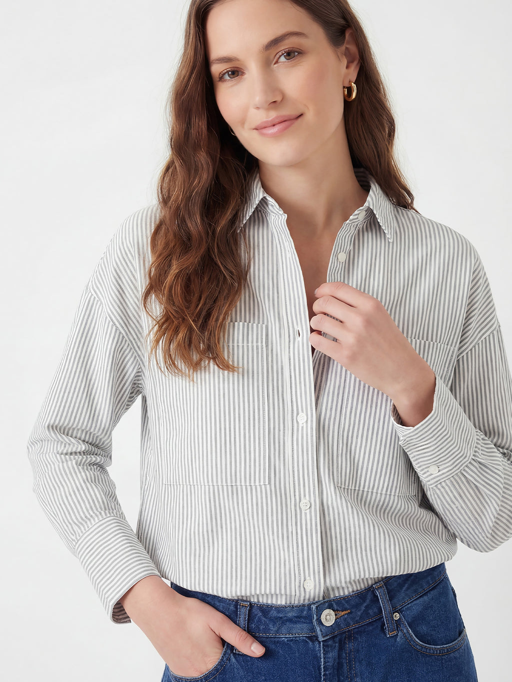 Large pocket striped shirt