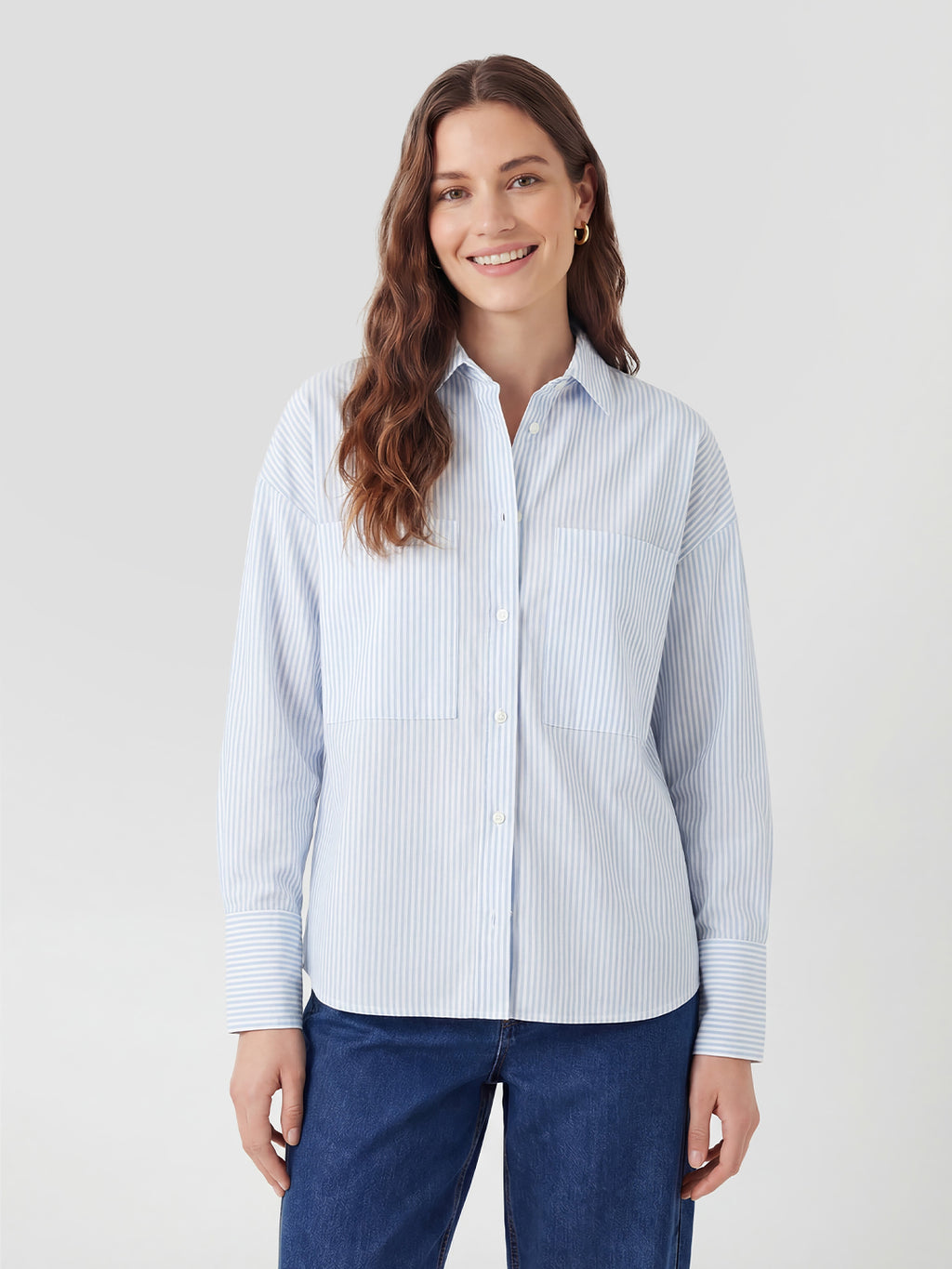 Large pocket striped shirt