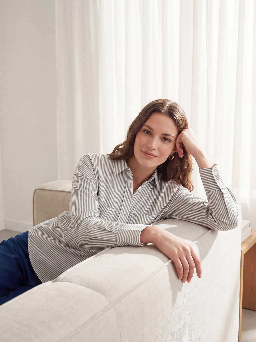 Large pocket striped shirt