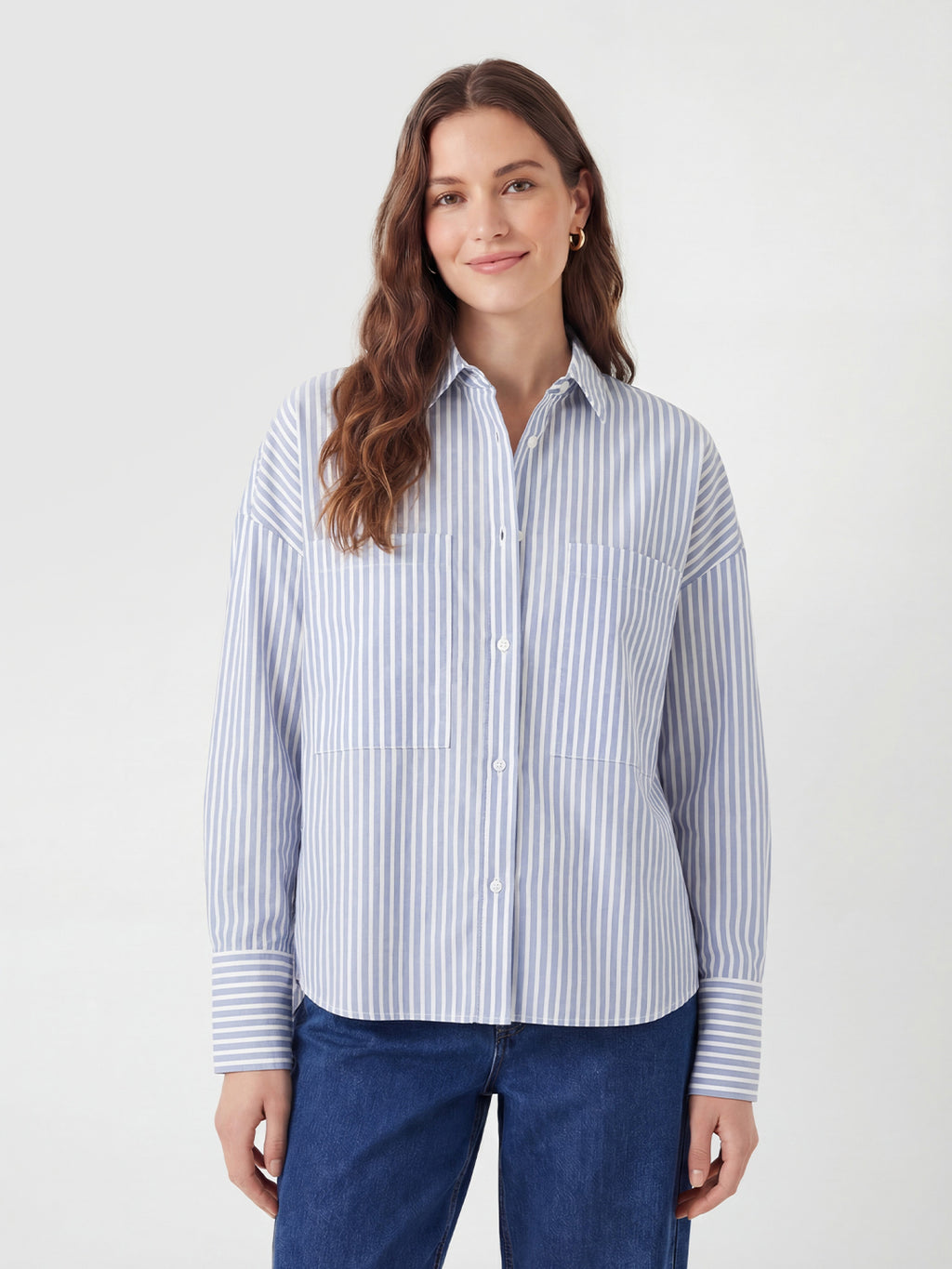 Large pocket striped shirt