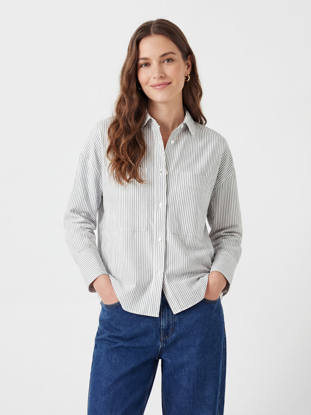 Large pocket striped shirt