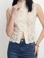 Mandarin Collar Lace Sleeveless Top
