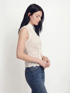 Mandarin Collar Lace Sleeveless Top