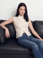 Mandarin Collar Lace Sleeveless Top