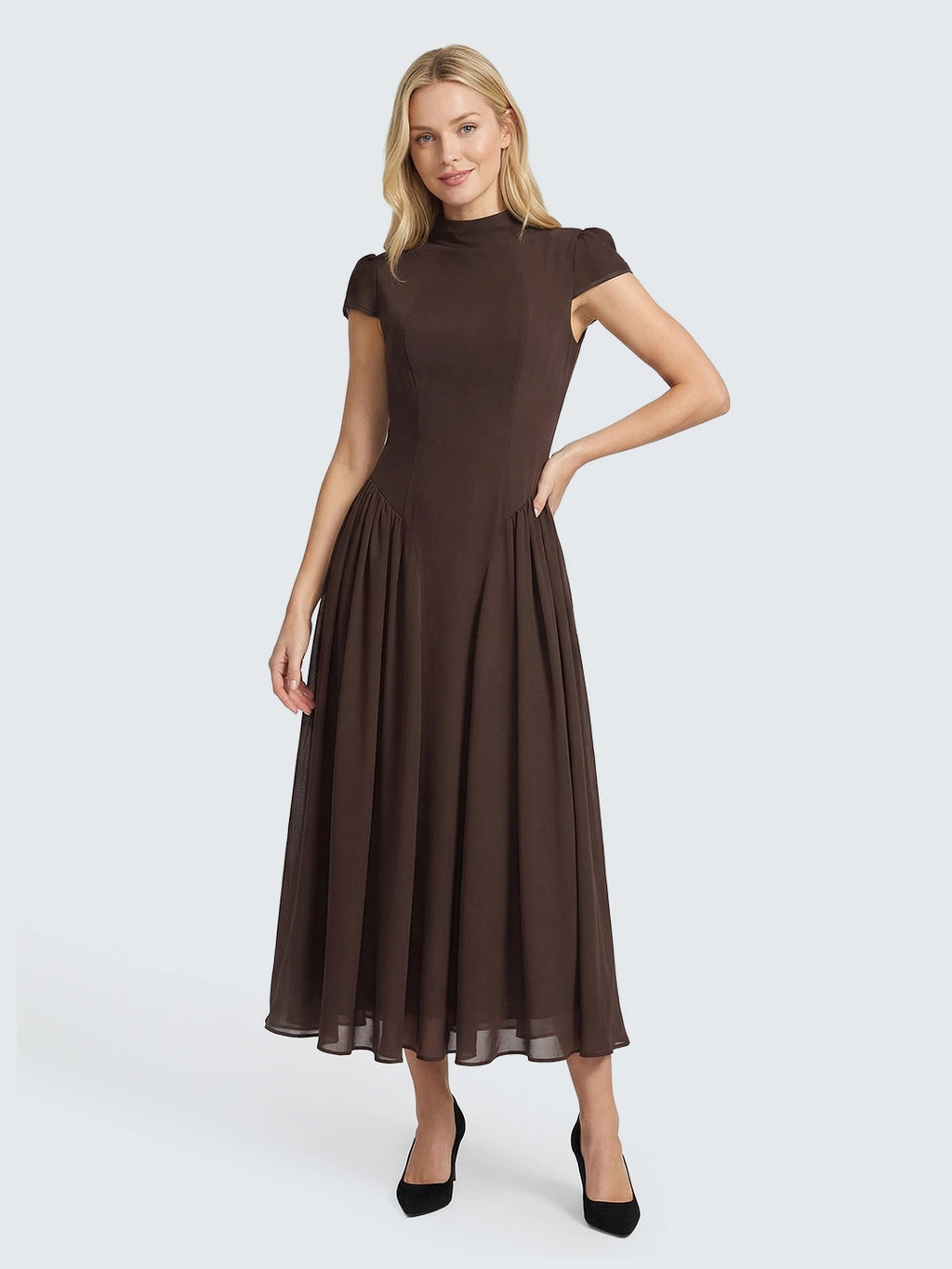 Mock neckline pleating  maxi dress