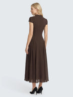 Mock neckline pleating  maxi dress