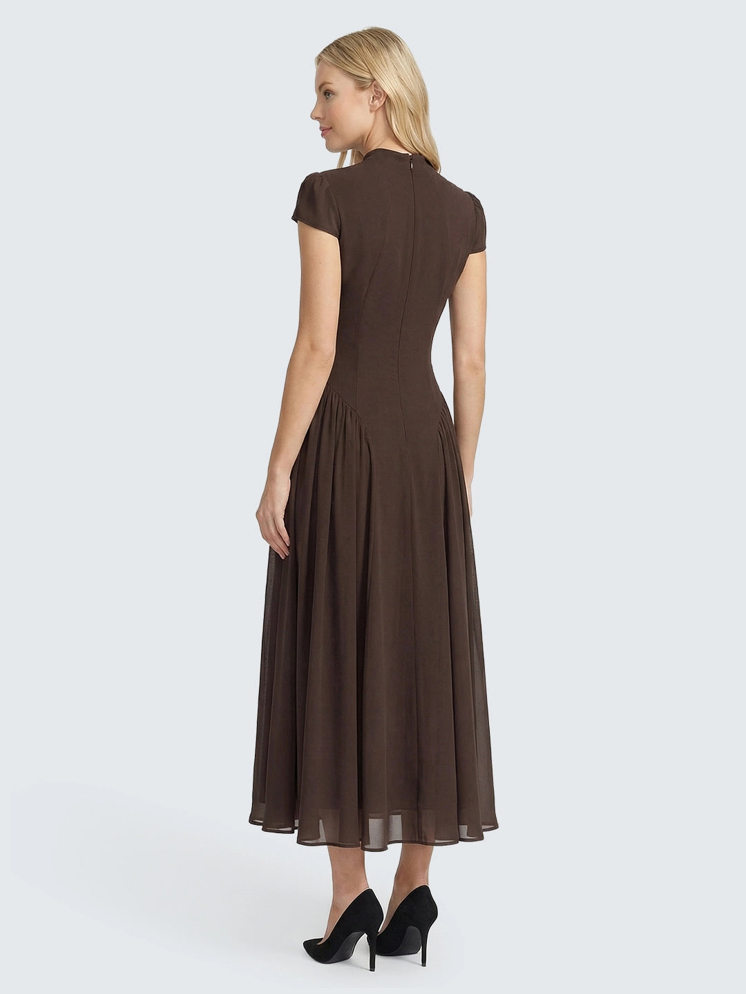 Mock neckline pleating  maxi dress