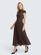 Mock neckline pleating  maxi dress