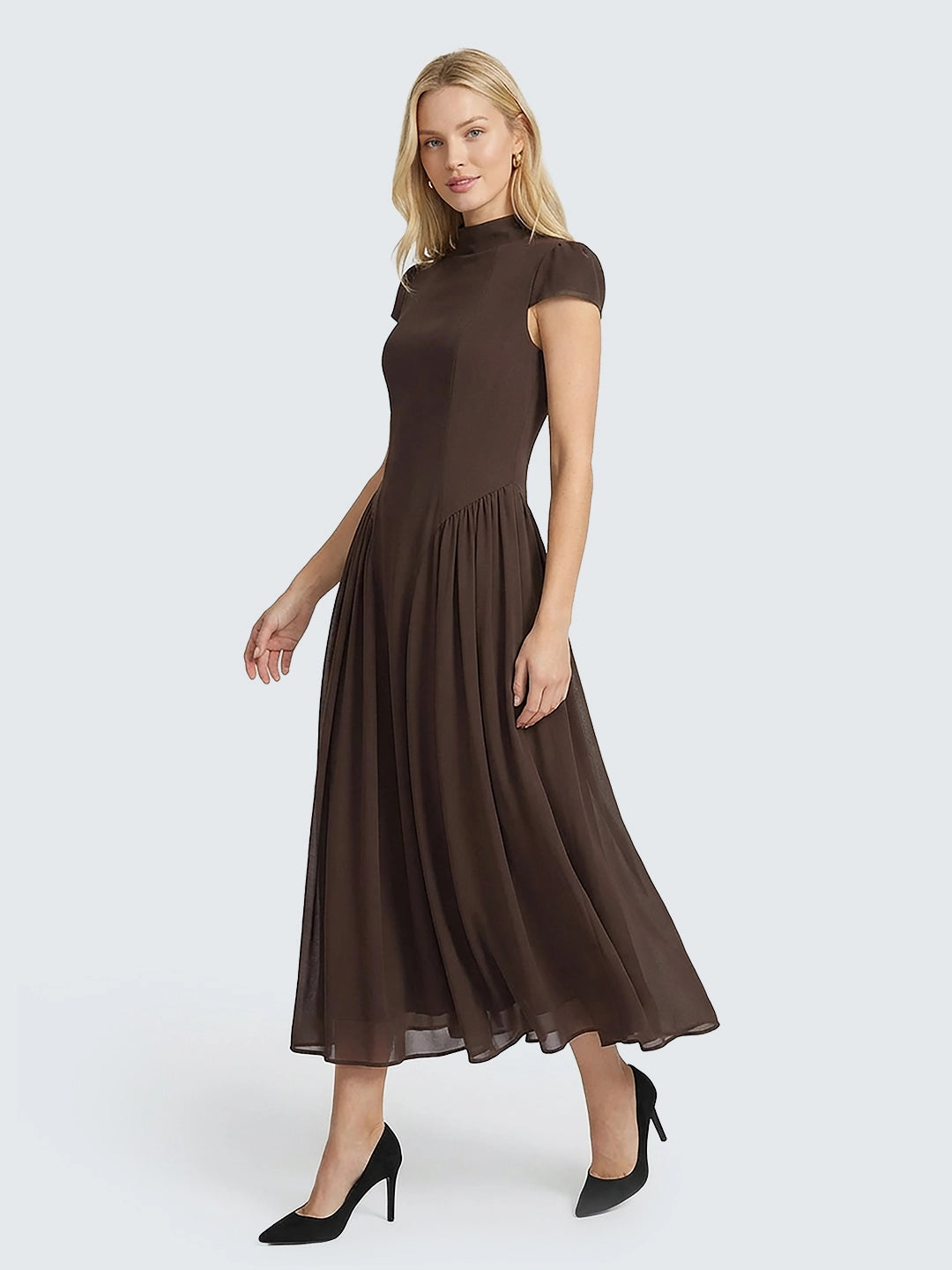 Mock neckline pleating  maxi dress