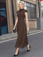 Mock neckline pleating  maxi dress