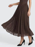 Mock neckline pleating  maxi dress