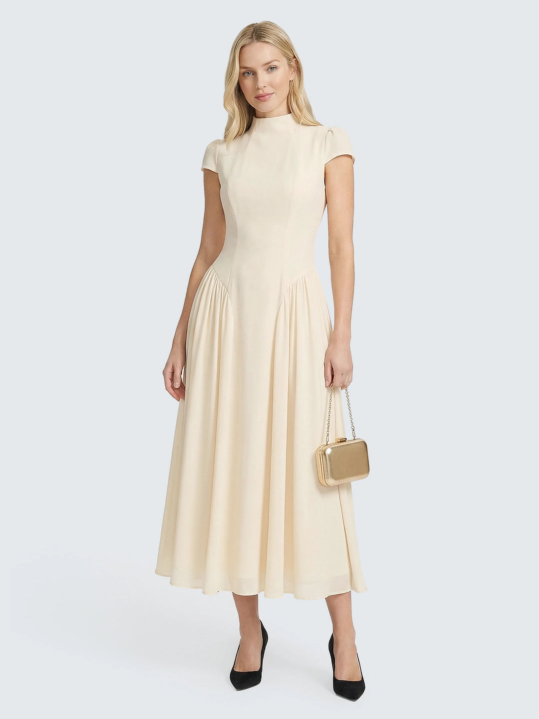 Mock neckline pleating  maxi dress