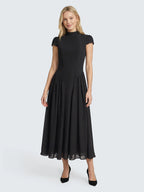 Mock neckline pleating  maxi dress