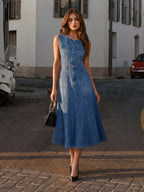 Mermaid Hem Button-Up Denim Midi Dress