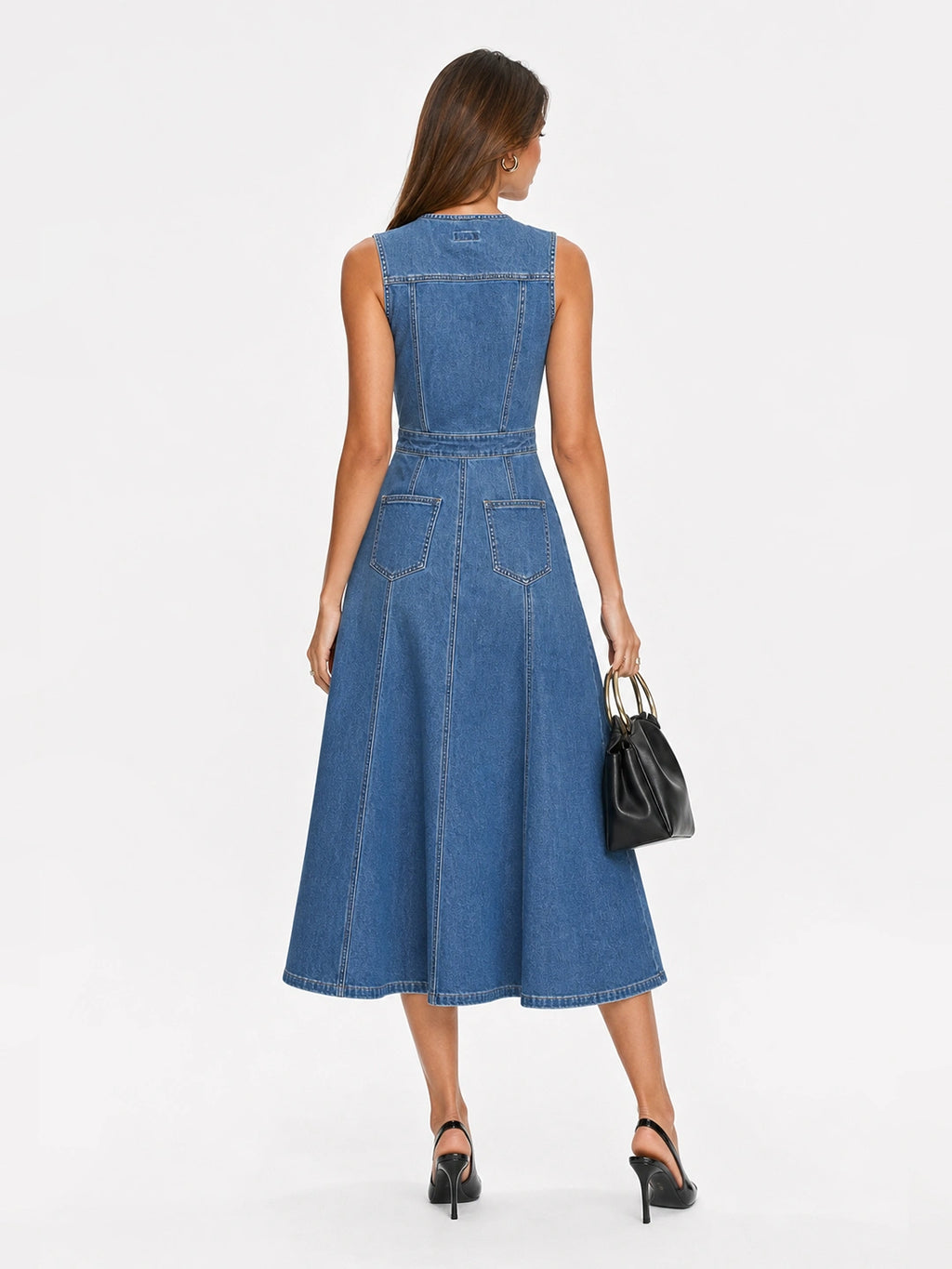Mermaid Hem Button-Up Denim Midi Dress