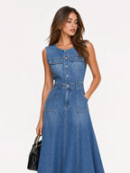 Mermaid Hem Button-Up Denim Midi Dress