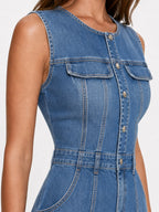 Mermaid Hem Button-Up Denim Midi Dress