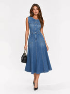 Mermaid Hem Button-Up Denim Midi Dress