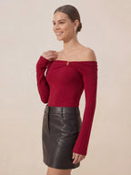 Valentine's Day Exclusive -Metallic Off-Shoulder Bardot Sweater