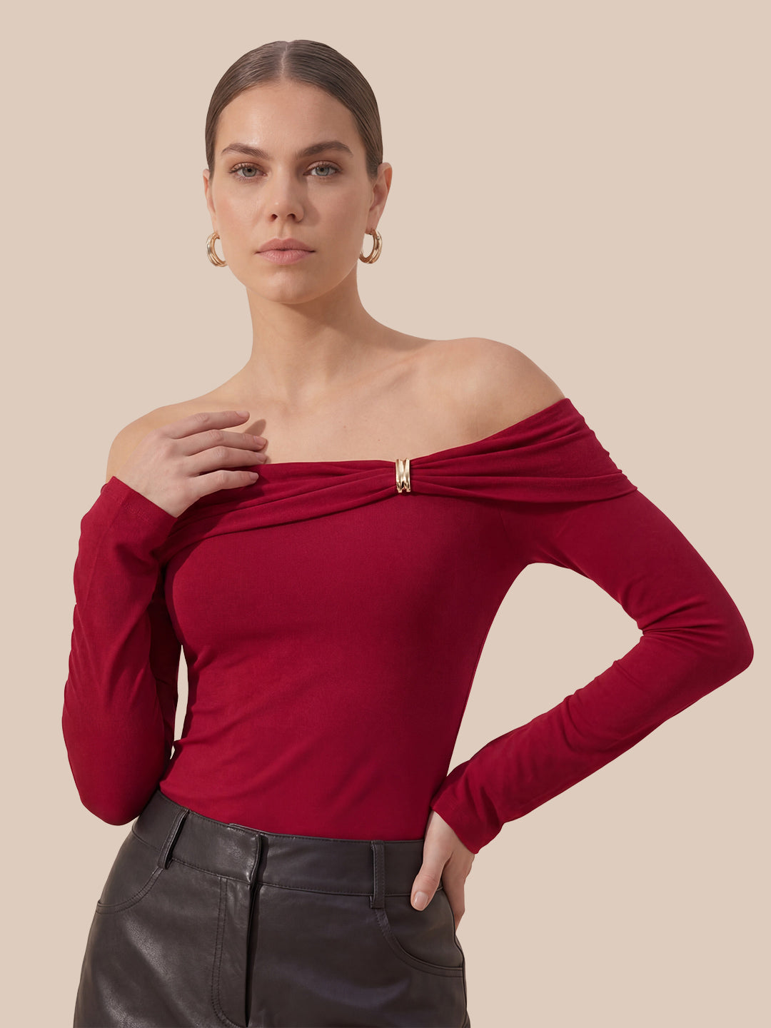 Valentine's Day Exclusive -Metallic Off-Shoulder Bardot Sweater Secondary image