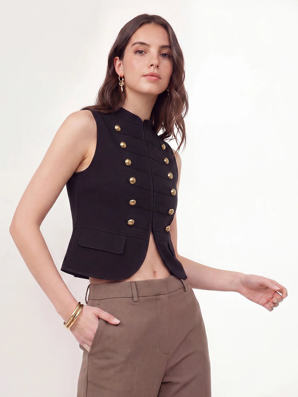 Military Frog Fastener Cropped Vest