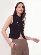 Military Frog Fastener Cropped Vest