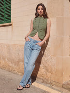 Military Frog Fastener Cropped Vest