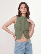 Military Frog Fastener Cropped Vest