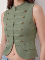 Military Frog Fastener Cropped Vest