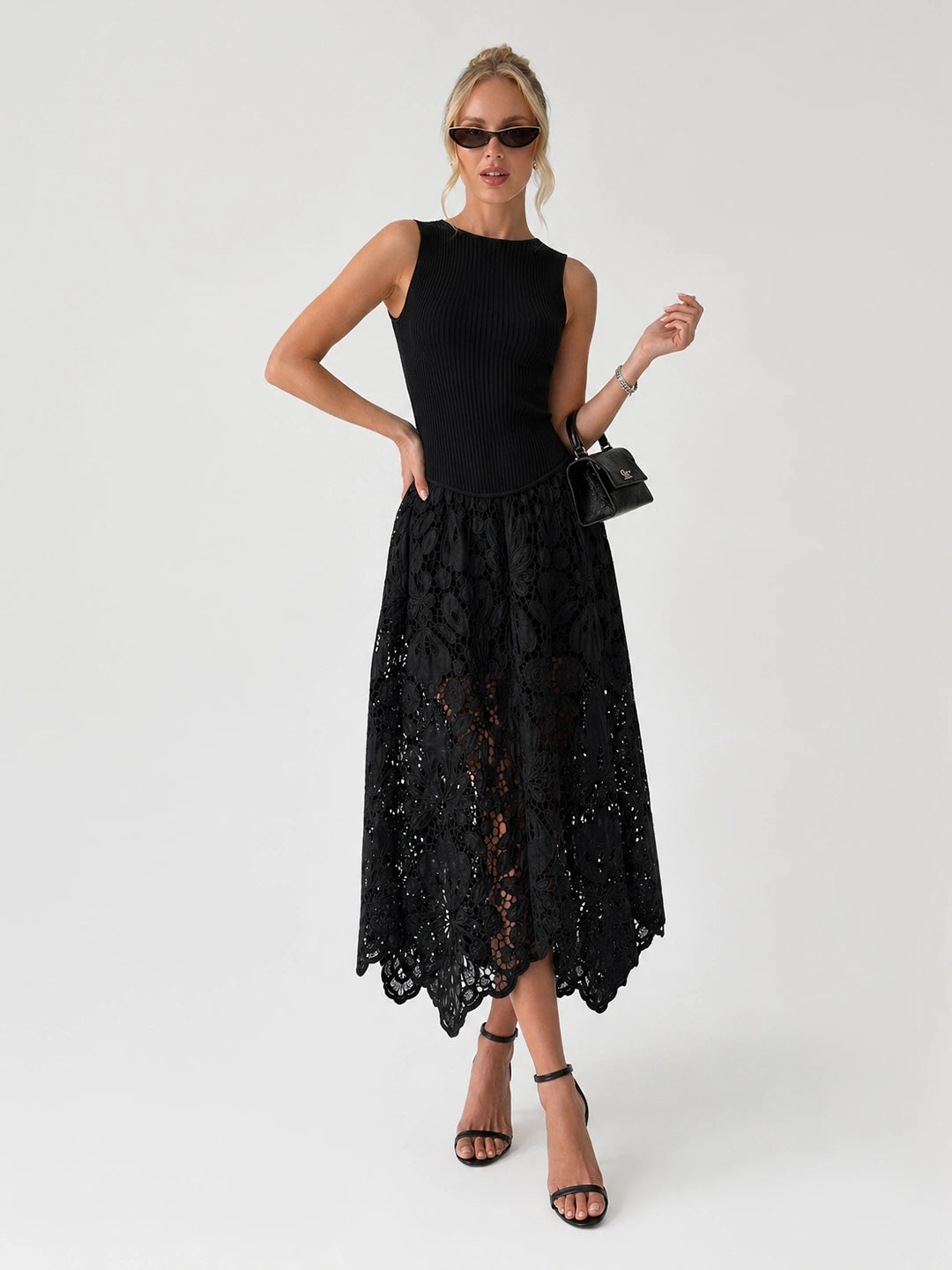 Mixed Media Lace Panel Maxi Dress Main image