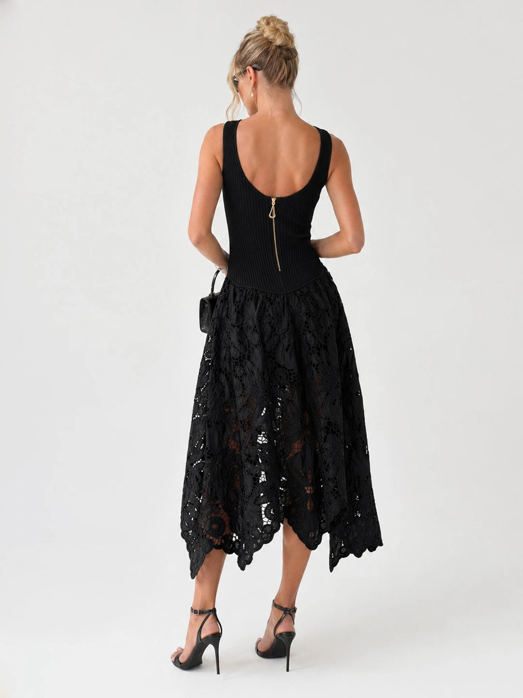 Mixed Media Lace Panel Maxi Dress