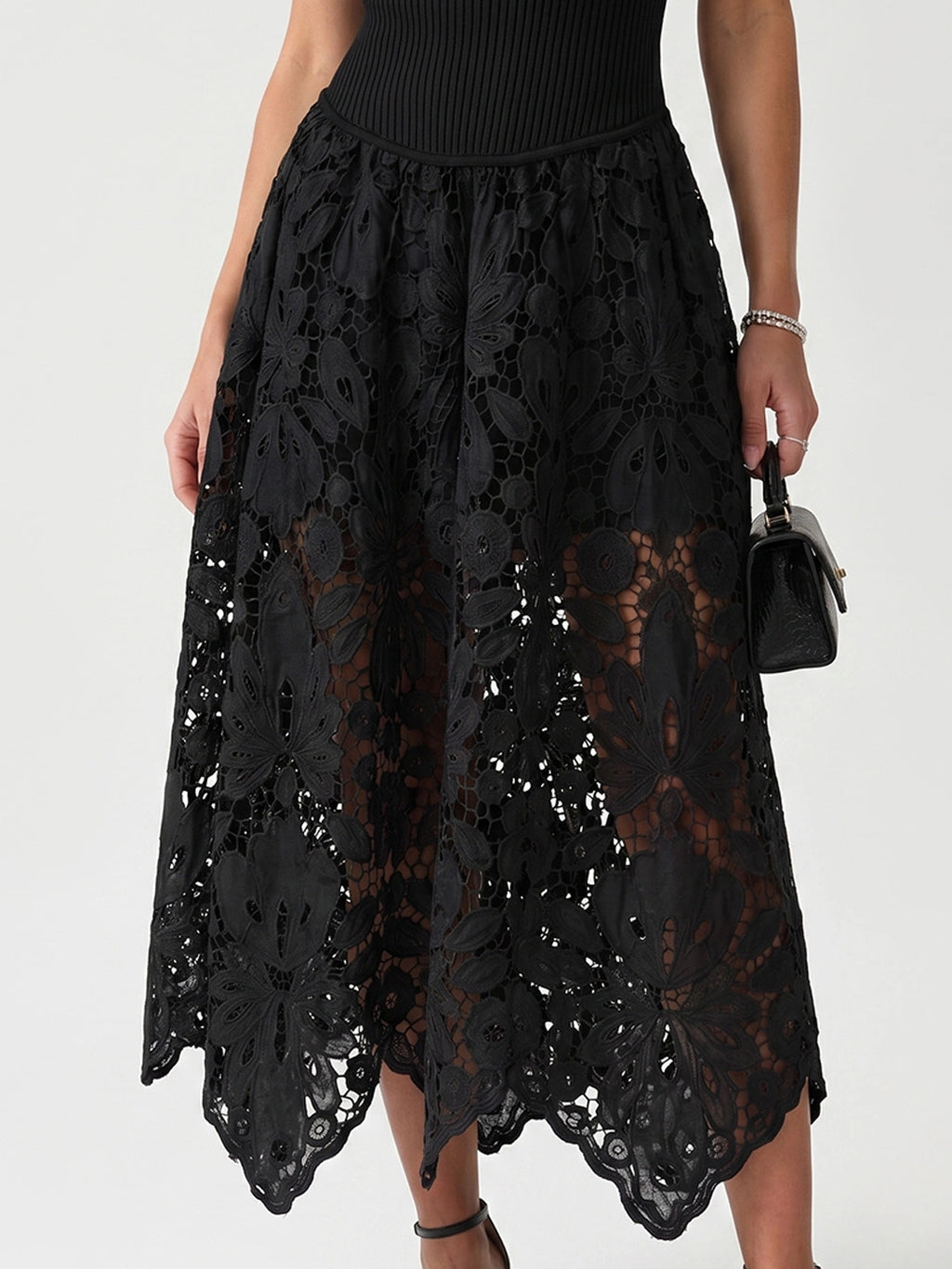 Mixed Media Lace Panel Maxi Dress