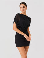 Off-Shoulder Ruched Mesh Mini Bodycon Dress