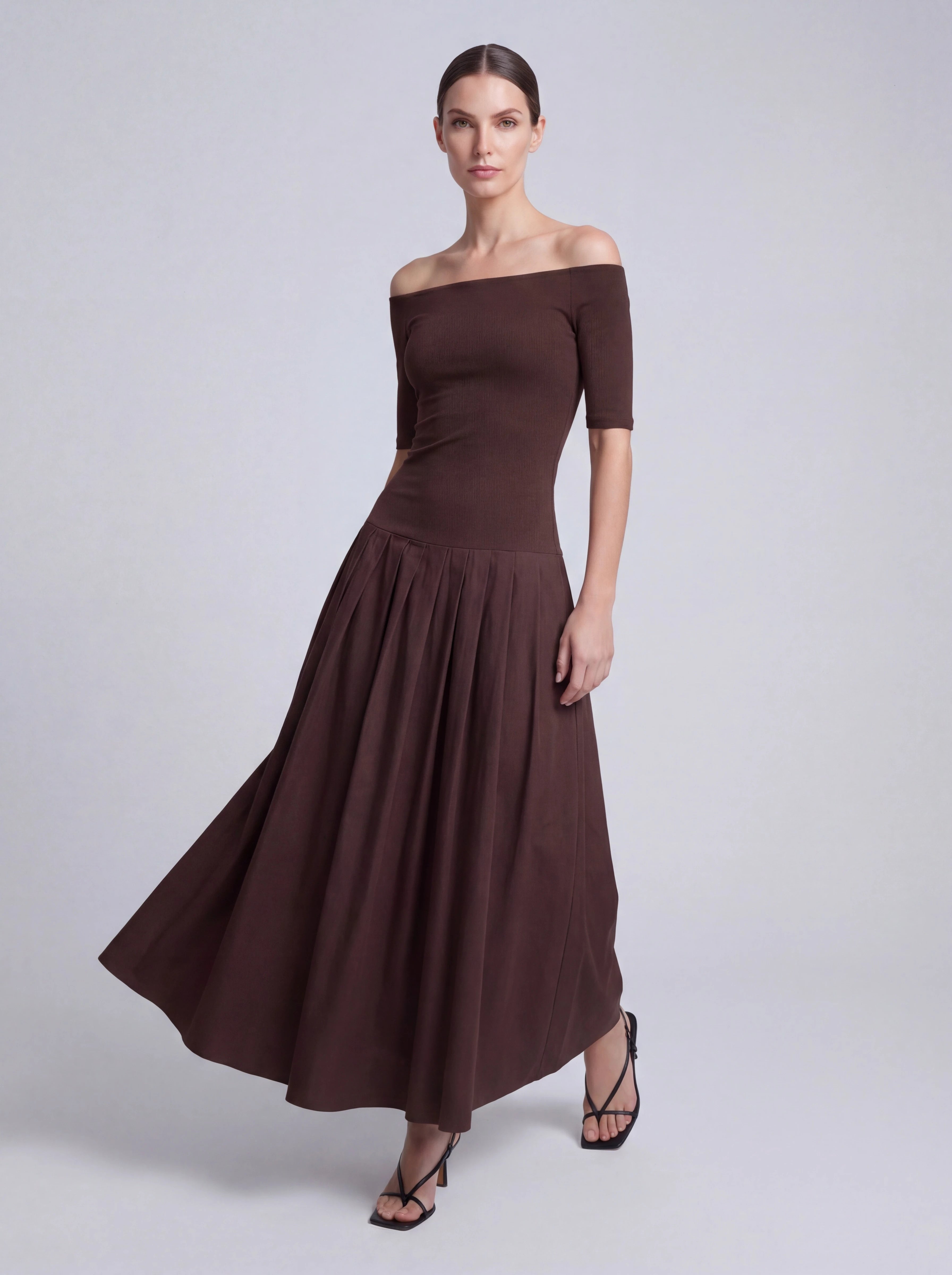 Off-The-Shoulder Cotton Poplin Mixed Dress