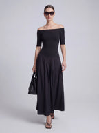 Off-The-Shoulder Cotton Poplin Mixed Dress