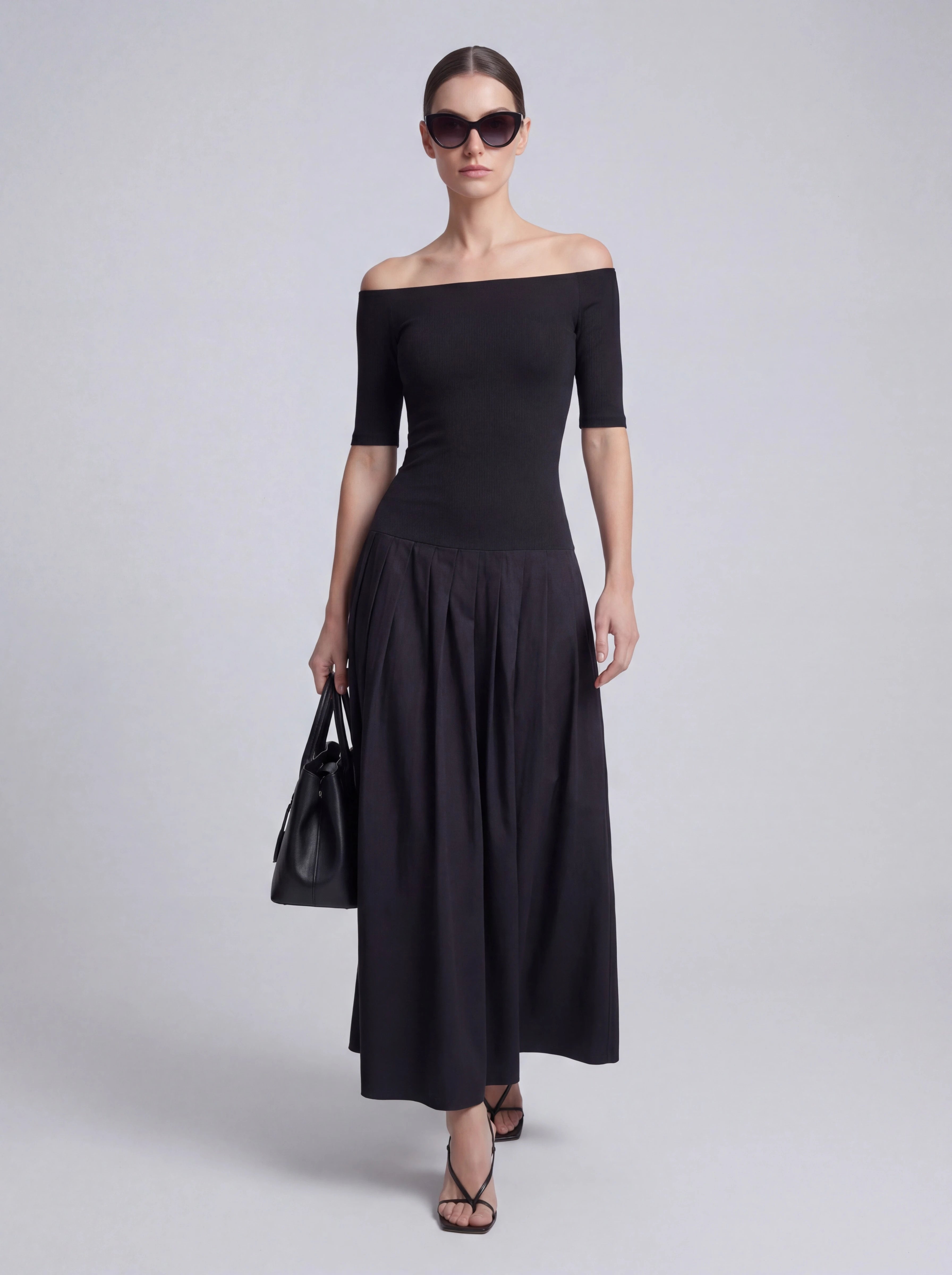 Off-The-Shoulder Cotton Poplin Mixed Dress