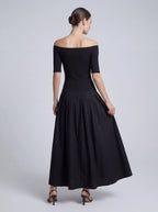 Off-The-Shoulder Cotton Poplin Mixed Dress