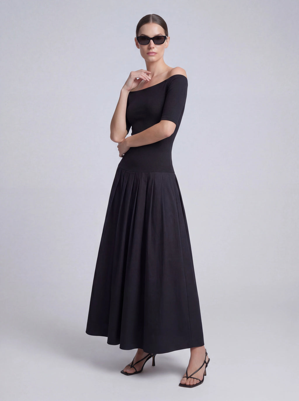 Off-The-Shoulder Cotton Poplin Mixed Dress