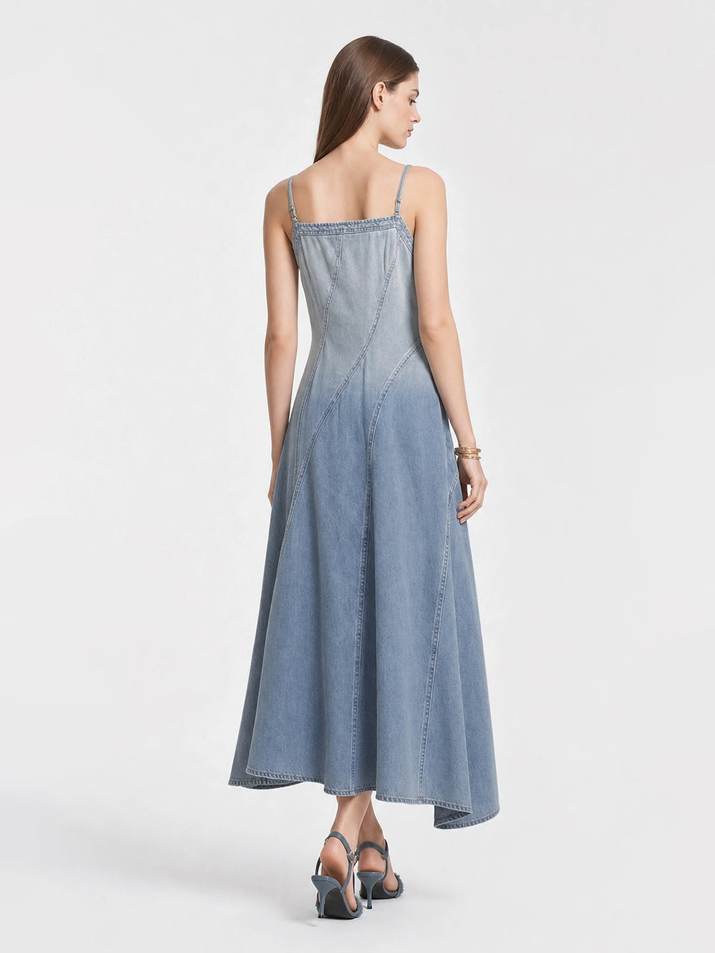 Ombre V-Neck Cami Denim Midi Dress