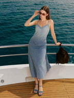 Ombre V-Neck Cami Denim Midi Dress