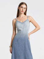 Ombre V-Neck Cami Denim Midi Dress