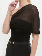 Ruched One Shoulder Transparent Slim Fit Top